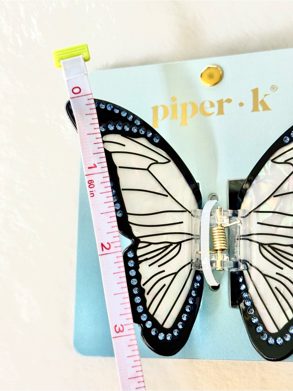 Piper K Iridescent Blue Butterfly Hair Claw Clip w/ Rhinestones - Picture 6 of 6